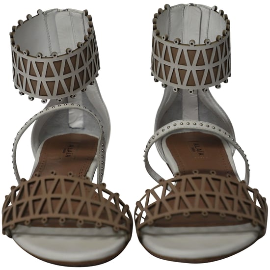 Alaia Ankle-cuff Laser Cut Sandals In White Leather - Image 2