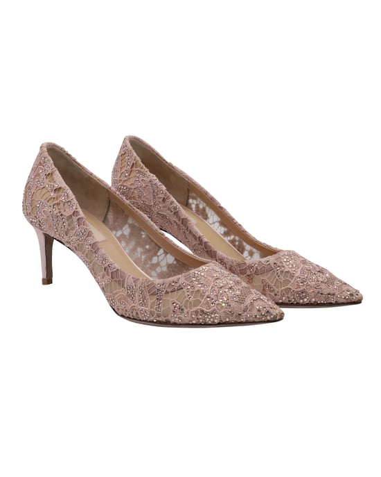 Valentino Pointed Lace Pumps in Nude Leather - Image 4