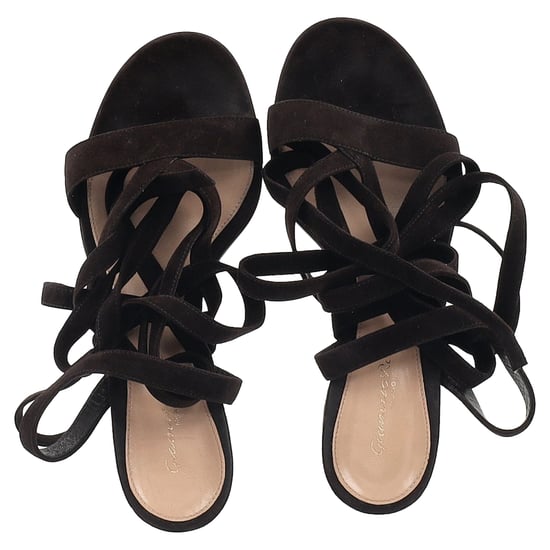 Gianvito Rossi Strappy Block-Heel Sandals in Brown Suede - Image 3