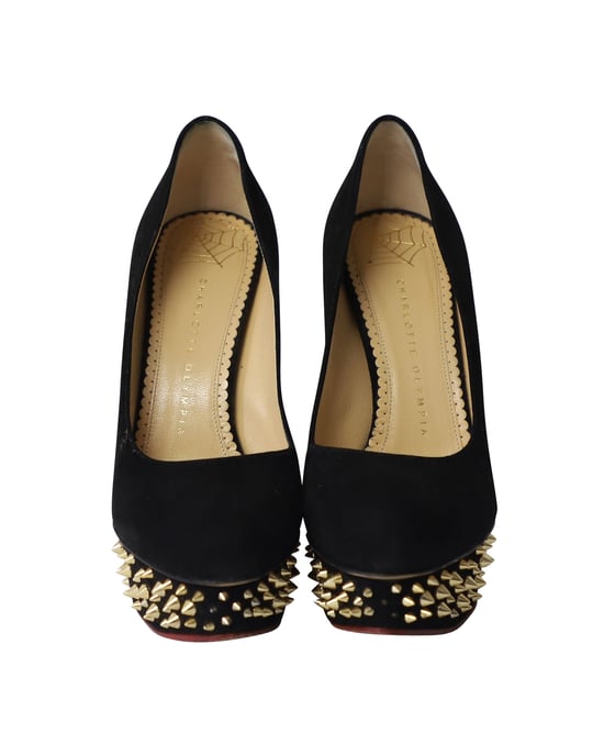 Charlotte Olympia Dolly Studs Embellished Pumps in Black Suede - Image 2