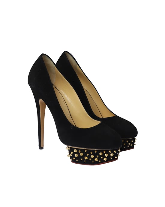 Charlotte Olympia Dolly Studs Embellished Pumps in Black Suede - Image 3