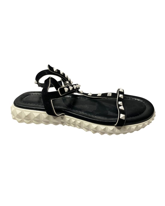 Valentino Garavani Rockstud Enkelsandalen met Platte Zool in Zwart Suède - Image 1