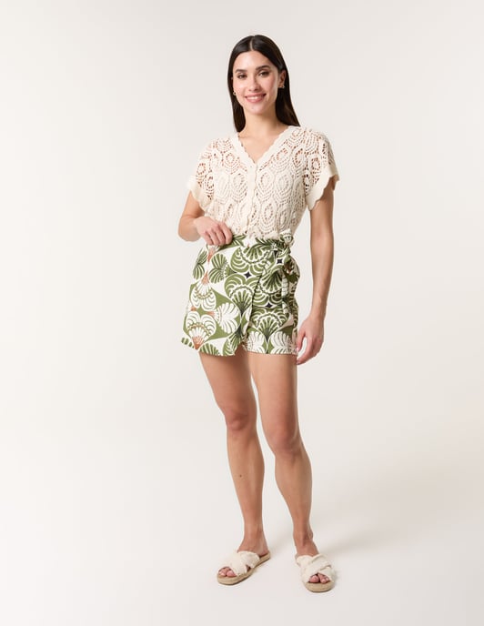 Geometric Print Wrap Belted Shorts - Image 1