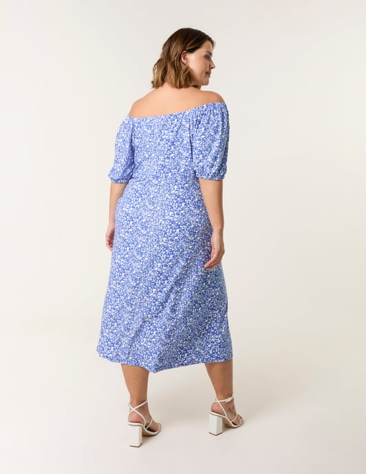 Curve Ditsy Print Milkmaid Stretch Crepe Midi Dress - Image 4