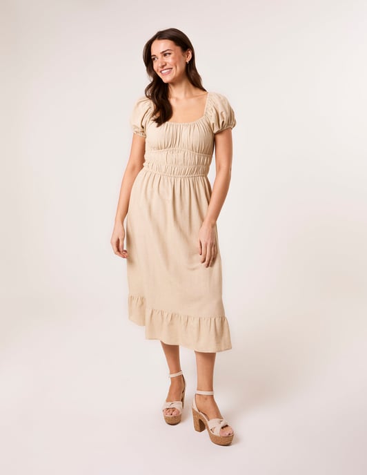 Puff Sleeve Shirred Panel Dress - Image 1