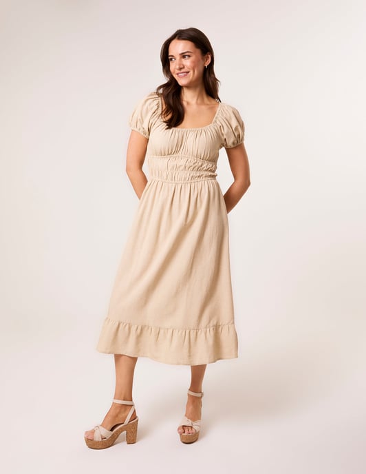 Puff Sleeve Shirred Panel Dress - Image 3