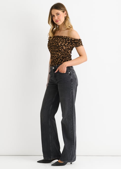 Bardot Jersey Top med brunt djurmönster - Image 3