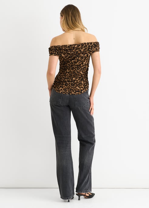 Bardot Jersey Top med brunt djurmönster - Image 4