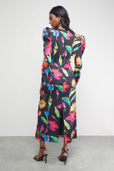Satin Cut Out Waist Plunge Neck Midi Dress - Image 3