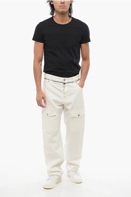Straight Fit Cargo Jeans with Zip Detail 22cm in White - Image 4