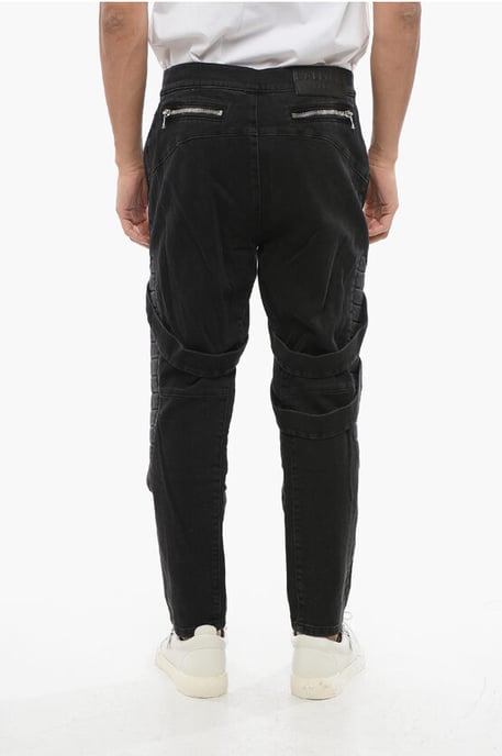 Stretch Denim Biker Jeans with Harness Details 17cm in Black - Image 2