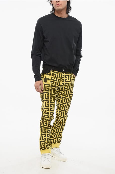 POKEMON Tvåfärgade Jeans med Mudd i Fållen och Heltäckande Monogram i Giallo, Nero - Image 4