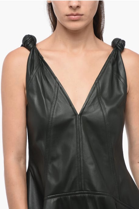 Leren jurk met knoopdetails in groen - Image 3