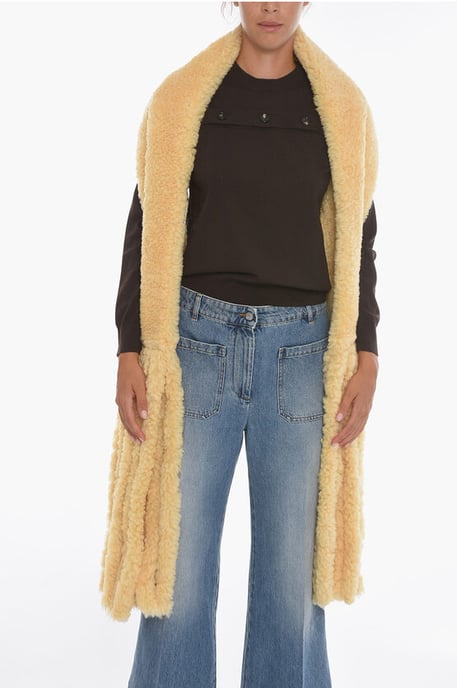 Fringed Shearling Scarf in Yellow - Image 1