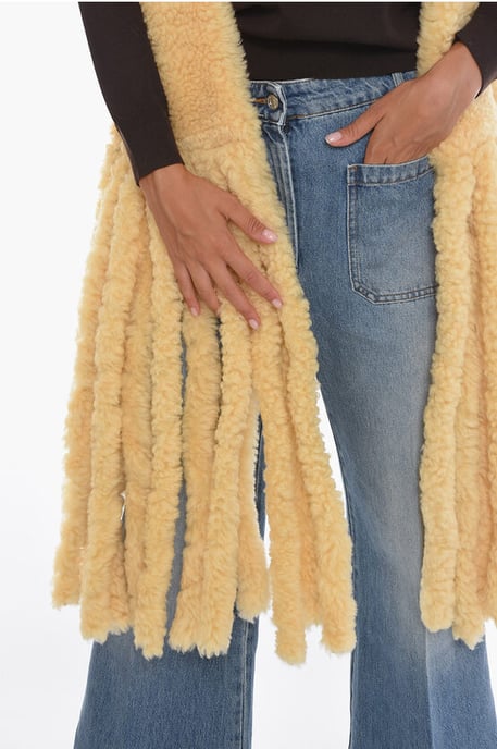 Fringed Shearling Scarf in Yellow - Image 3