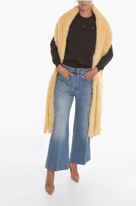 Fringed Shearling Scarf in Yellow - Image 4