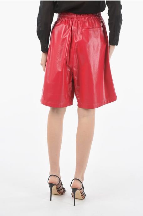 Lamb Skin Unlined Shorts with Elastic Waist in Pink - Image 2