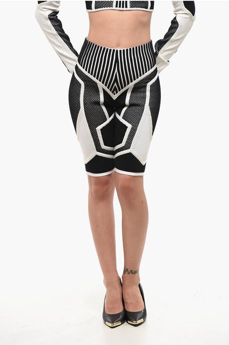 High-Waisted Two-Tone Biker Shorts in Black & White - Image 1