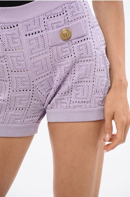 Dubbelknäppta virkade shorts i violett - Image 3