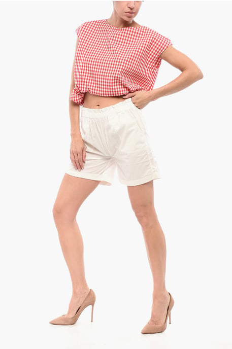 Poplin katoenen shorts met elastische tailleband in wit - Image 4