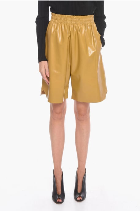 Leather SHINY Gaucho Shorts in Yellow - Image 1