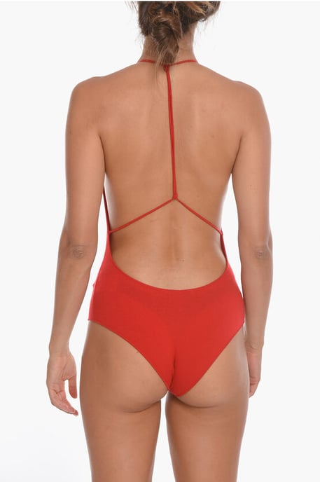 Cashmere Blend COSY Bare-back Bodysuit in Red - Image 2