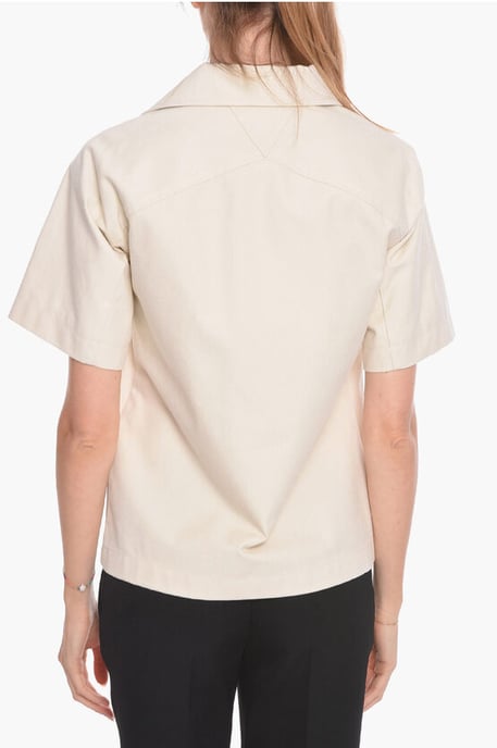Short-sleeved Cotton Blouse with Hidden Buttons in White - Image 2