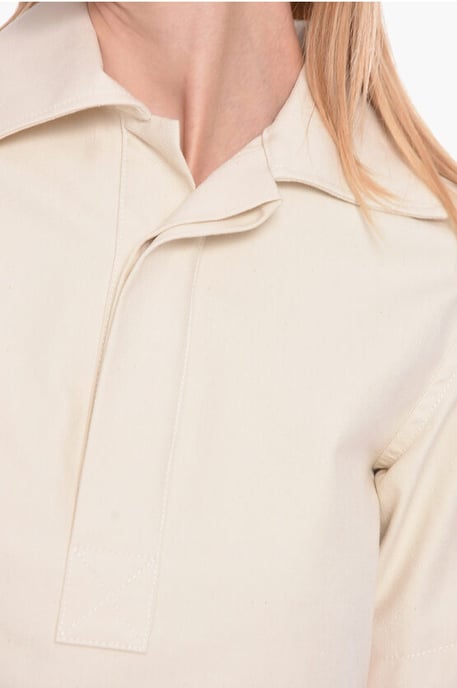 Short-sleeved Cotton Blouse with Hidden Buttons in White - Image 3