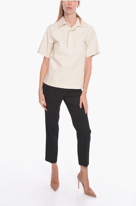 Short-sleeved Cotton Blouse with Hidden Buttons in White - Image 4