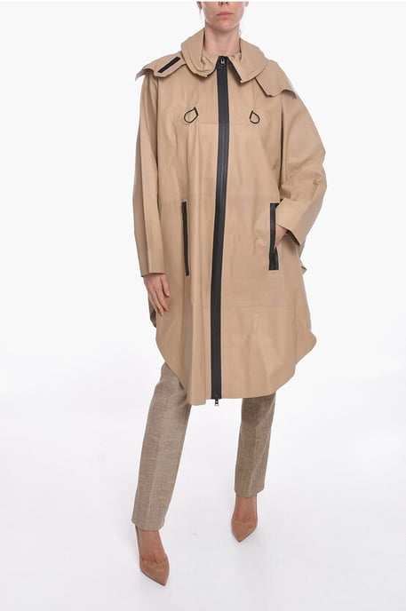 Beige läderregnjacka med fladdermusärm - Image 4