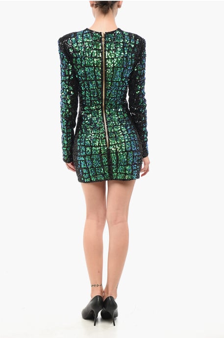 Long Sleeved Sequined Mini Dress in Multicolor - Image 2