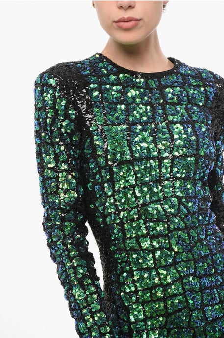 Long Sleeved Sequined Mini Dress in Multicolor - Image 3