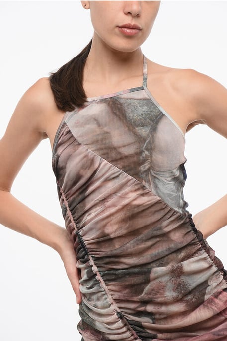 Draped Tulle Halterneck Dress in Multicolor - Image 3