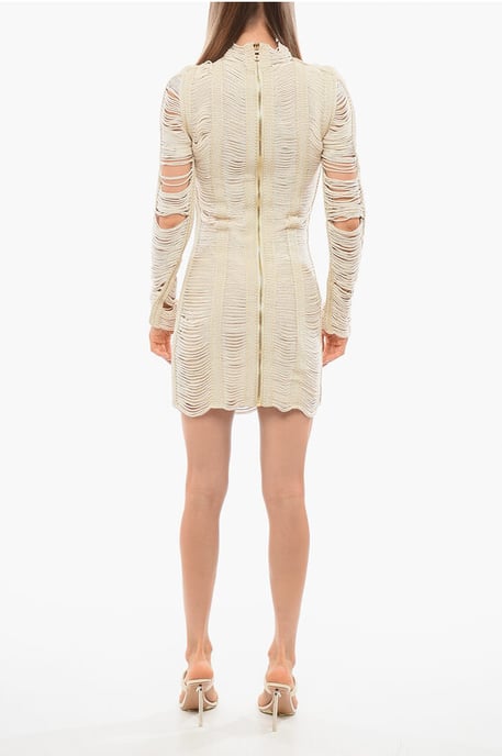 Long Sleeved Mesh Dress in Beige - Image 2