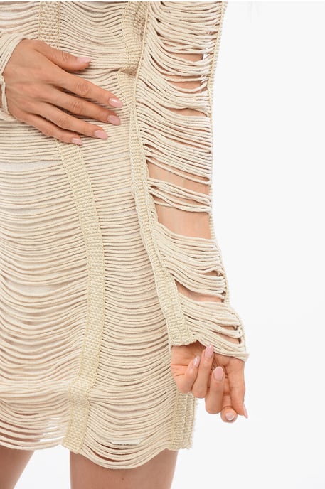 Long Sleeved Mesh Dress in Beige - Image 3