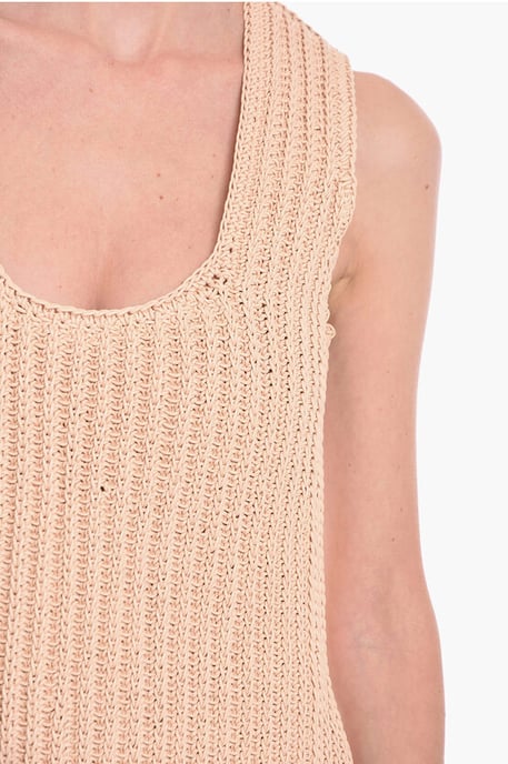 Hand Knit Leather Midi Dress in Pink - Image 3