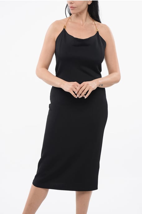 Viscose Dress with Metal Chain in Black - Image 4