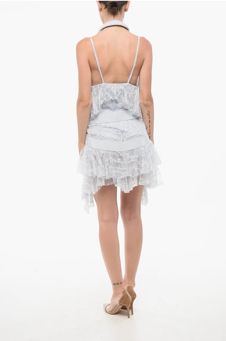 Asymmetrical Lace Mini Dress in Blue - Image 2