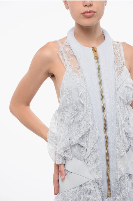 Asymmetrical Lace Mini Dress in Blue - Image 3