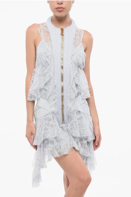 Asymmetrical Lace Mini Dress in Blue - Image 4