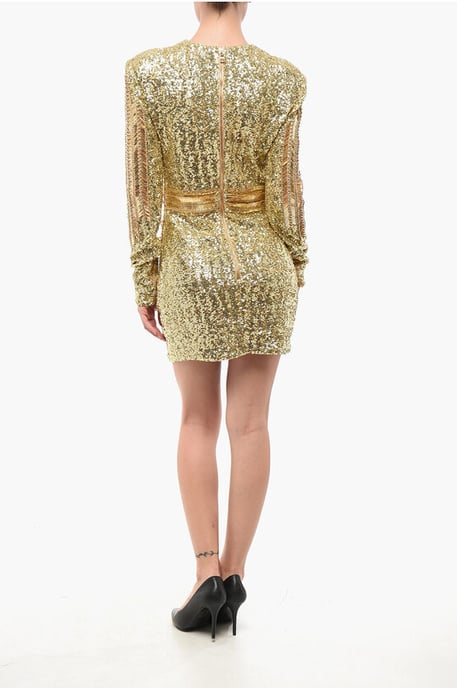 Golden Effect Mini Dress with Sequins and Beads in Gold - Image 2