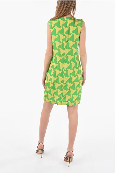 Diep uitgesneden, golvende PARACHUTE mini-jurk met patroon in Giallo, Verde - Image 2