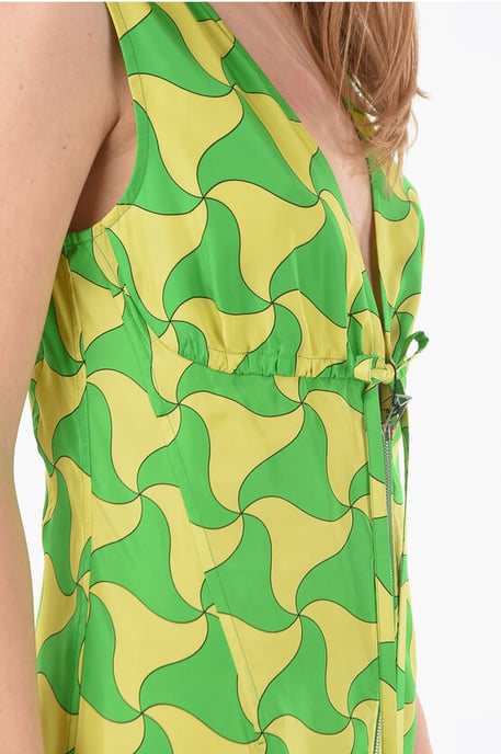 Diep uitgesneden, golvende PARACHUTE mini-jurk met patroon in Giallo, Verde - Image 3