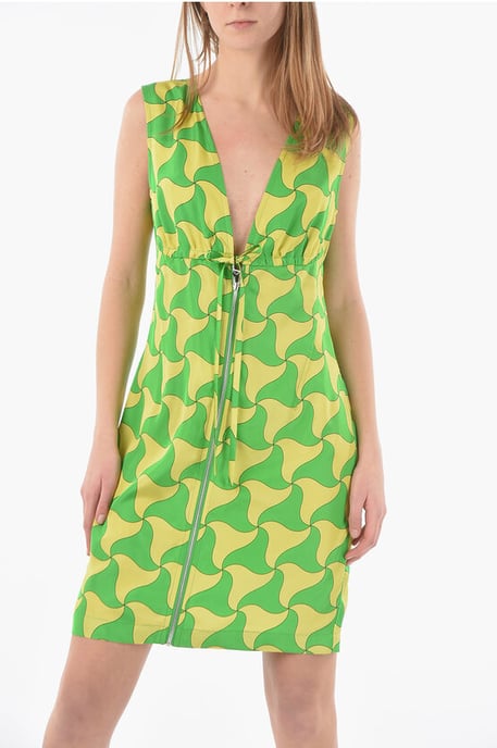 Diep uitgesneden, golvende PARACHUTE mini-jurk met patroon in Giallo, Verde - Image 4
