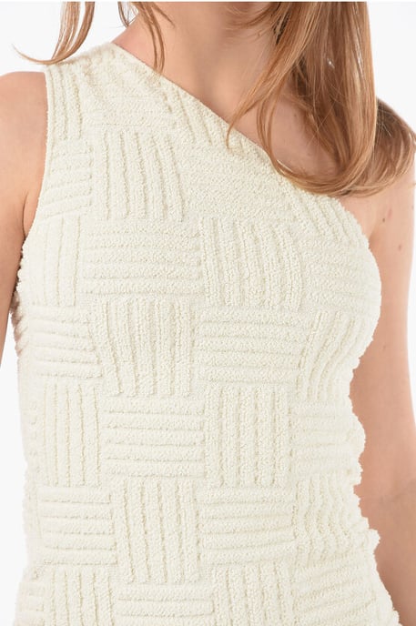 Braided Sponge One Shoulder INTRECCIO TOWELLING Mini Dress in Beige - Image 3