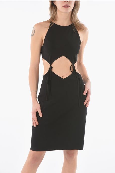 Mini Dress with Cut Out Detail with Laces in Black - Image 4