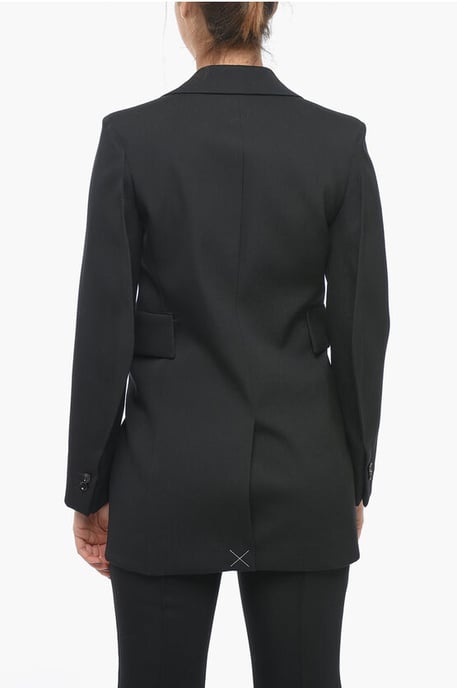 Stretch Wool Blazer with Curved Sleeves in Black - Image 2