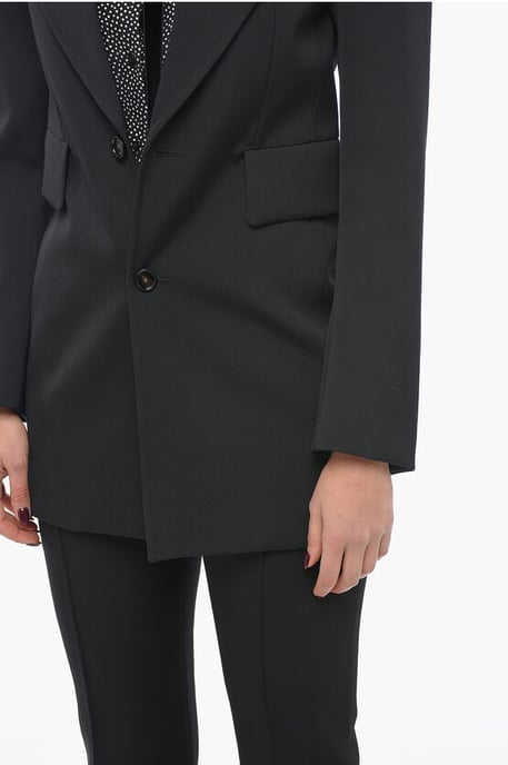 Stretch Wool Blazer with Curved Sleeves in Black - Image 3