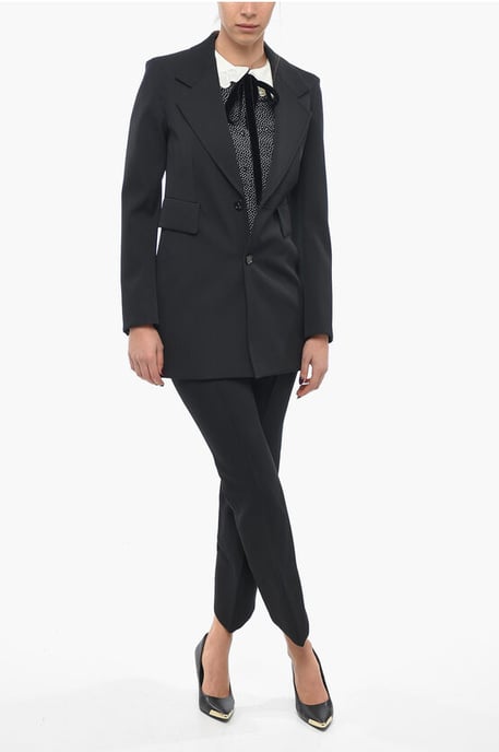 Stretch Wool Blazer with Curved Sleeves in Black - Image 4