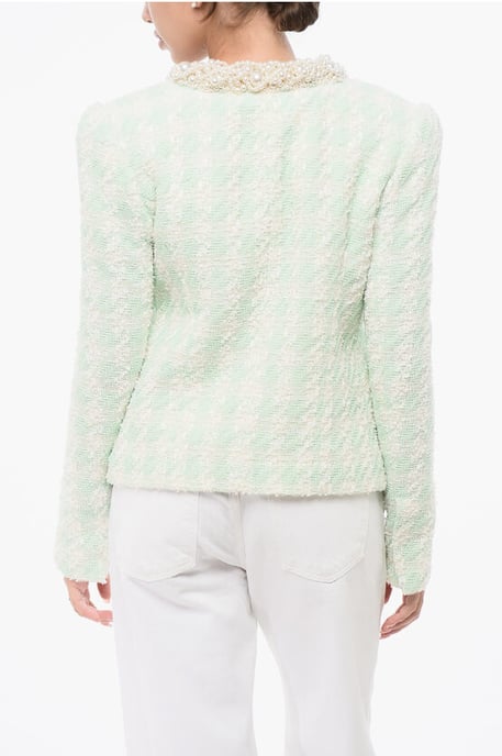 Tweed SIDE TO SIDE Blazer with Decorative Pearls in Light blue - Image 2